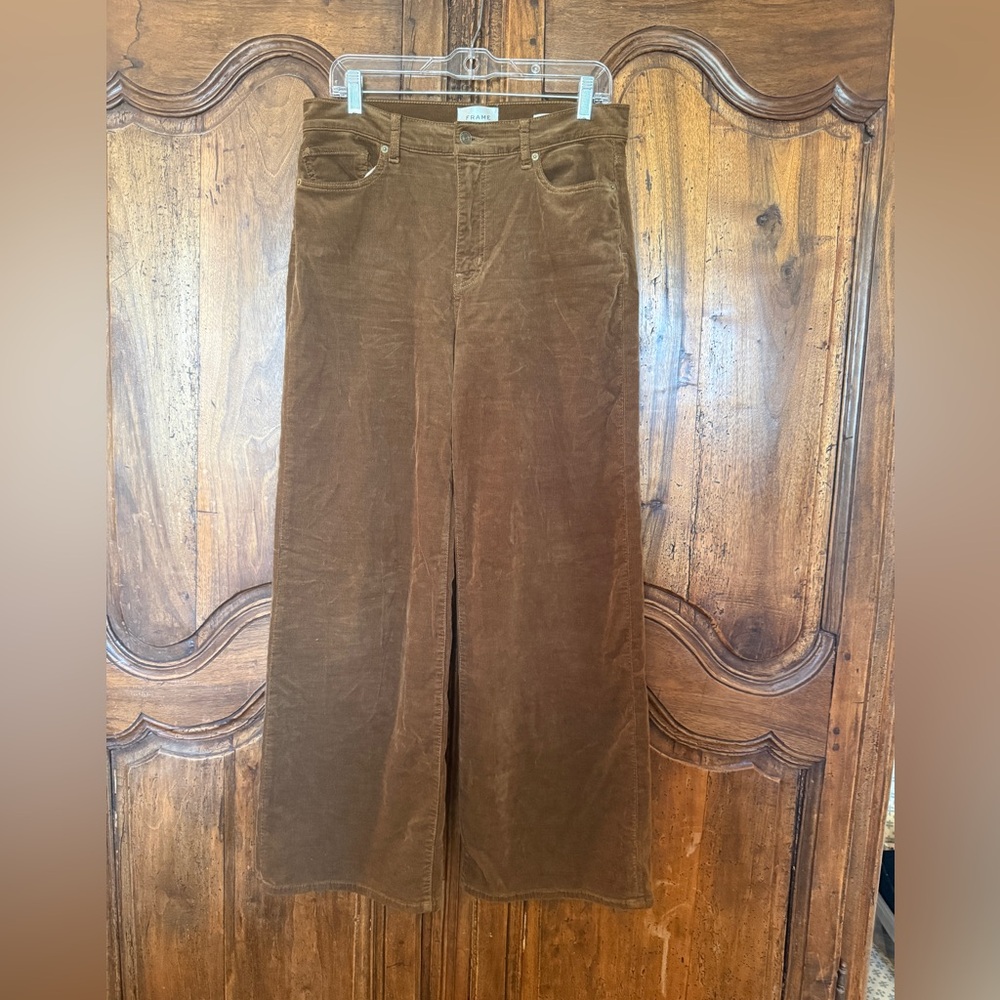 Frame Denim Le Slim Palazzo Wide Leg Brown Corduroy Trousers
